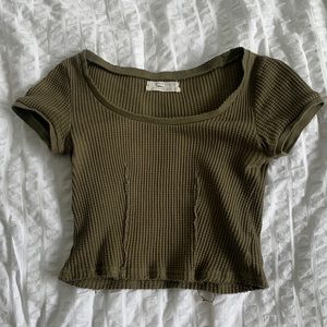 Forest Army Green Urban Outfitters Cotton Rouged Top